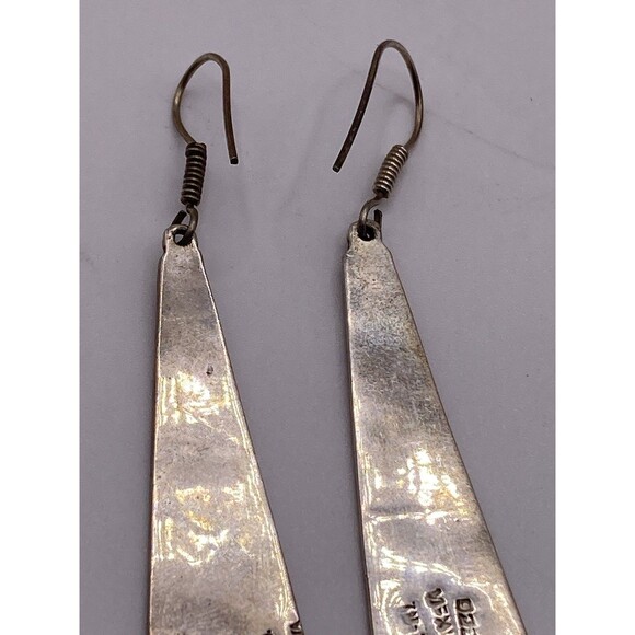 Vintage Mexico Sterling Silver Inlaid Turquoise Large Teardrop Dangle Earrings - Picture 8 of 10